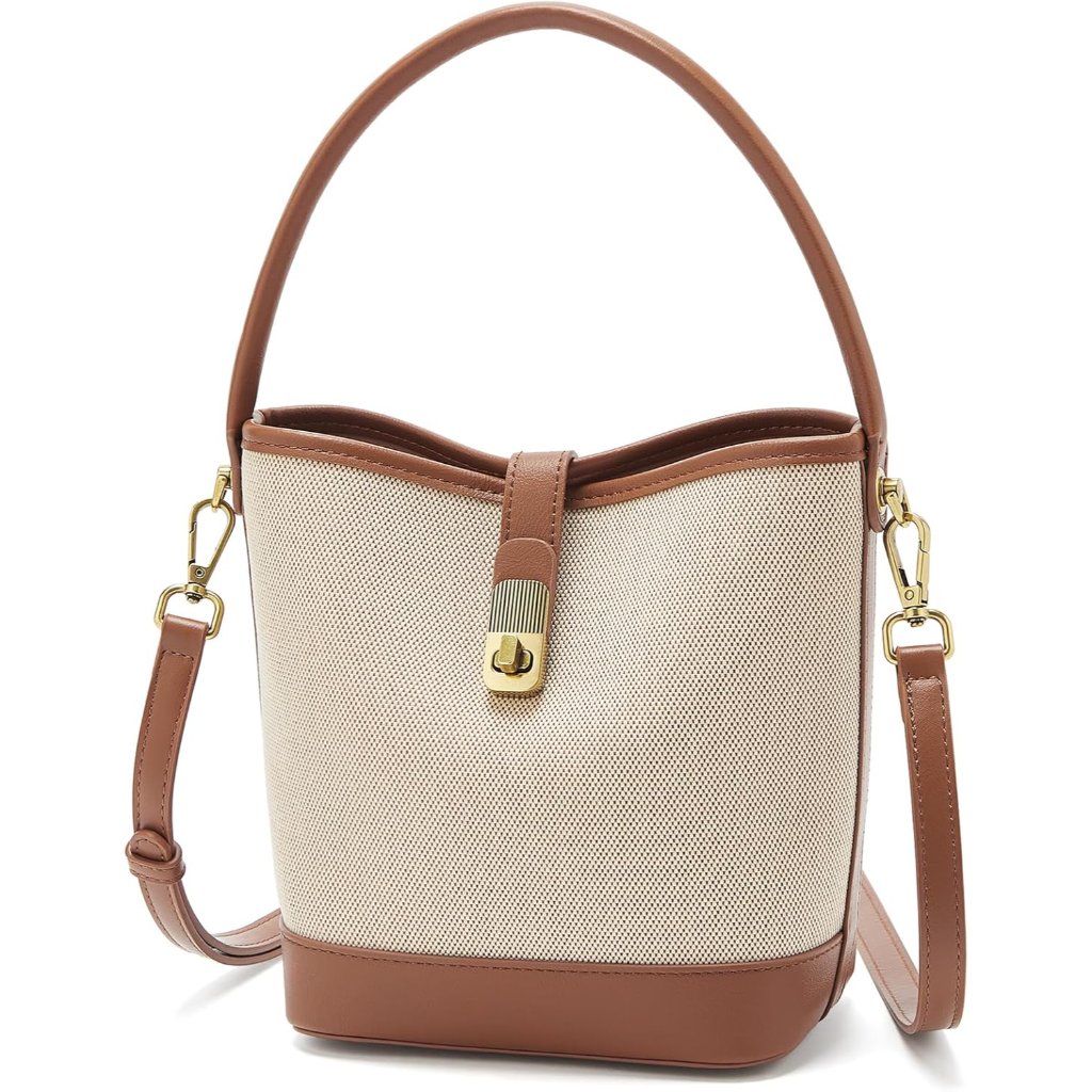 Women Brown Small Coated Canvas Crossbody Bag With Twist Lock And Adjustable Str